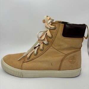 Timberland Women's High Top Sneakers Tan Brown Leather Lace Up Size 7 EU38